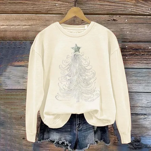 Vista 3 de Sudaderas navideñas para mujer, a la moda, talla grande, manga larga, cuello redondo, lindo estampado, sudadera versátil