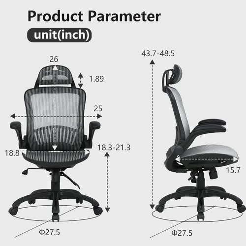 Vista 3 de PayLessHere Silla ergonómica de oficina para computadora, respaldo alto, con ruedas giratorias, de malla, con soporte lumbar, reposacabezas, brazos