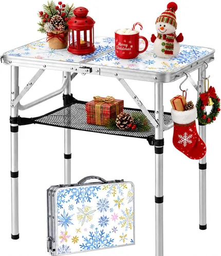 Vista 8 de Mesa plegable pequeña, mesa de aluminio de campamento de 24 pulgadas de largo x 16 pulgadas de ancho con patas de altura ajustable, mesa de comedor