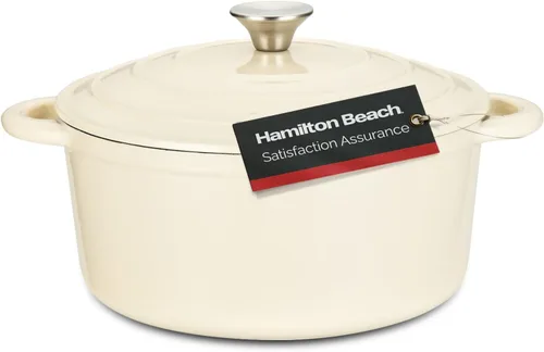 Vista 11 de Hamilton Beach Olla holandesa de hierro fundido esmaltado de 3 cuartos de galón con tapa, color crema