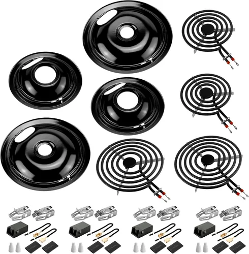 Vista 11 de Sartenes de goteo para estufa eléctrica y quemador de estufa MP22YA de repuesto para estufa eléctrica W-hirlpool Ken-more Ama-na, 2 x 6 pulgadas y 2