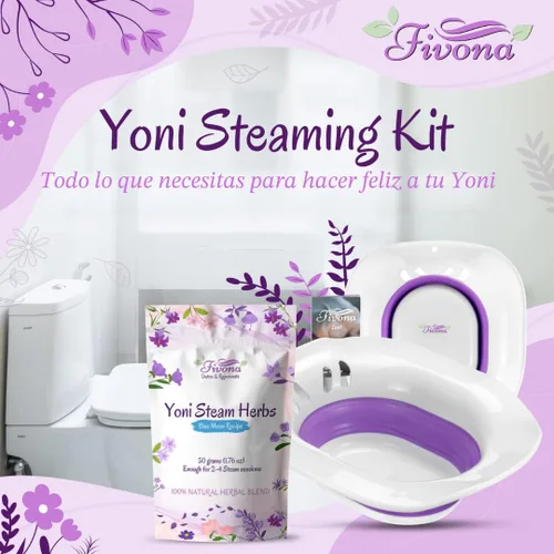 Vista 4 de Kit de vaporización yoni 2 en 1 FIVONA sobre el asiento del inodoro con hierbas de vapor V Receta Luna Azul para desintoxicación, limpieza