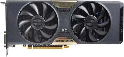 Vista 3 de EVGA GeForce GTX770 SuperClocked con enfriador EVGA ACX, 2 GB GDDR5 de 256 bits, DL DVI-I, DVI-D, HDMI, DP, SLI Ready Tarjetas gráficas