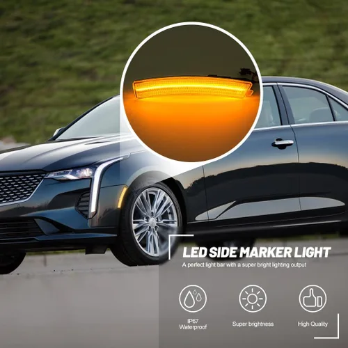 Vista 3 de Lentes transparentes CT4 LED para luces de marcador lateral para 2020-2023 Cadillac CT4, luces LED ámbar para parachoques delantero, luces de señal