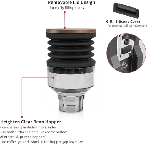 Vista 4 de Tolva de dosis única compatible con Eureka Mignon Espresso Coffee Grinder de silicona para soplar granos de café residuales (tolva elevada)