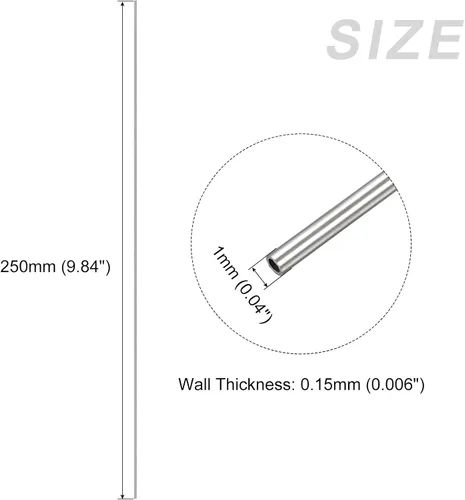 Vista 2 de METALLIXITY Tubo de acero inoxidable 316 (0.039 in de diámetro exterior x 0.006 in de pared T x 9.843 in de largo), 2 piezas, tubo recto