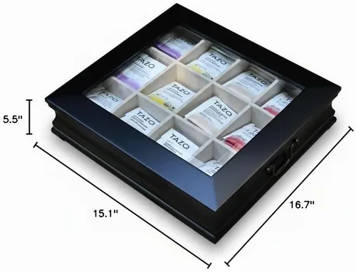 Vista 4 de Cofre de té con 12 compartimentos, bolsa de té, caja de almacenamiento grande con tapa de vidrio biselado