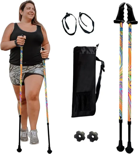 Vista 14 de York Nordic Bastones de senderismo motivadores grandes y altos para equilibrio y rehabilitación, 2 piezas, fuertes bloqueos de botón, patas de goma