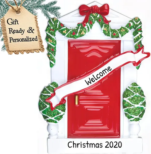 Vista 8 de Adorno personalizado de nuestro nuevo hogar 2025 Nombre y año personalizados Decoración de recuerdo de puerta marrón para propietario de casa