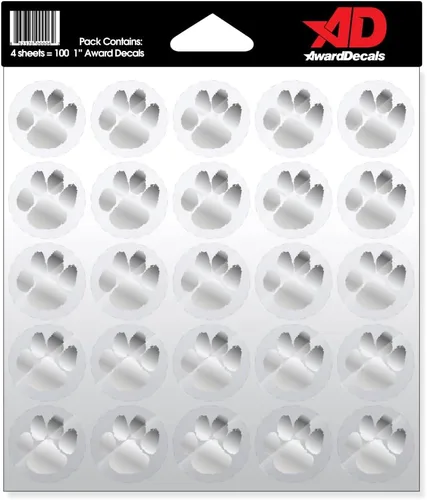 Vista 8 de Award Decals Juego de calcomanías de pata (negro sobre transparente) (100 calcomanías) de 1 pulgada, calcomanías originales Award Decals Premium