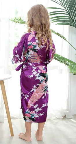 Vista 6 de TIMSOPHIA Bata de baño floral de satén para niños, bata de baño para boda, spa, fiesta, regalos, lencería nupcial, ropa de dormir, bata de baño
