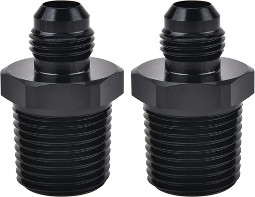 Vista 22 de EVIL ENERGY 3AN macho acampanado a 1/4" NPT tubo adaptador de ajuste de 90 grados aluminio negro 2 piezas