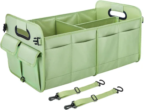 Vista 26 de titiyiof Organizador de maletero para SUV y sedán, organizadores y almacenamiento de automóvil, correas plegables y ajustables, organización Beige