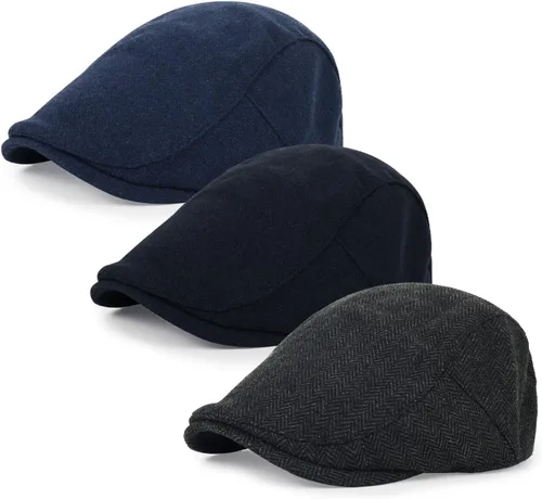 Vista 25 de 3 piezas de gorra Newsboy de algodón para hombre, gorra plana ajustable genial