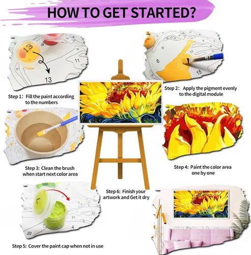 Vista 6 de YALKIN Paquete de 6 kits de pintura por números para adultos, pintura al óleo acrílica fácil por números, kit de pintura de acuarela de flores por