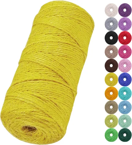 Vista 42 de Cuerda de yute natural de 0.079 pulgadas y 328 pies para manualidades, cuerda de yute de colores de 3 capas para envoltura de regalos, jardinería