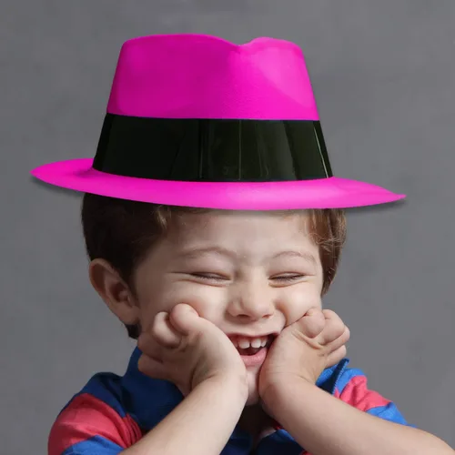 Vista 2 de Super Z Outlet Paquete de 12 sombreros de vestir estilo mafia de neón estilo gángster fedora sombreros de cumpleaños para niños, suministros