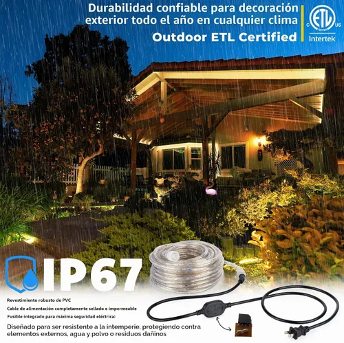 Vista 3 de Cuerda de luces LED de 10 pies, permanente, impermeable, conectable, flexible, con tubo de PVC transparente, certificado ETL, iluminación festiva