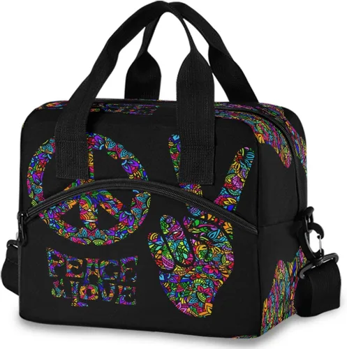 Vista 12 de Bolsa de Almuerzo Aislada de Leopardo Negro Estampado de Piel Animal Enfriadora Reutilizable Tote Box con Correa para el Hombro para Trabajo Picnic