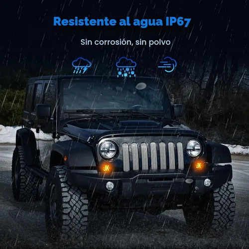 Vista 6 de Luces direccionales para Wrangler JK 2007-2017, 2 luces LED de circulación diurna LED, lámpara de señal de giro ámbar frontal, luz indicadora
