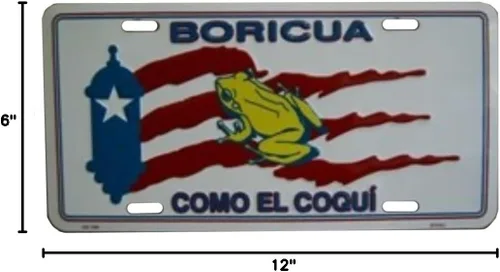 Vista 2 de Placa de matrícula de aluminio con bandera de Puerto Rico Boricua Como El Corqui de 6 x 12 pulgadas