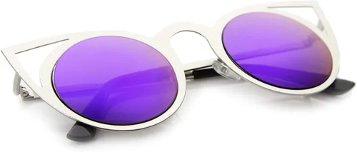 Vista 9 de zeroUV Gafas de sol redondas de metal recortadas con lente de espejo de ojo de gato para mujer