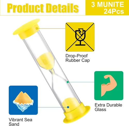 Vista 3 de Geelin Temporizador de arena de 3 minutos para niños, temporizador de 3 minutos para aula, reloj de reloj de arena cubierto de acrílico, cepillo
