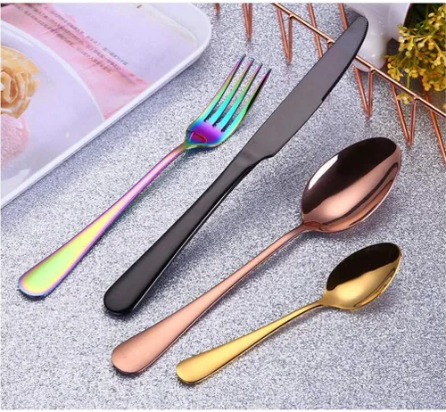Vista 6 de 4pcs Set Cutlery Dinnerware 304 Stainless Steel Flatware Set Tableware Dinner Spoon Fork Knife Flatware Serving Sets (Black)