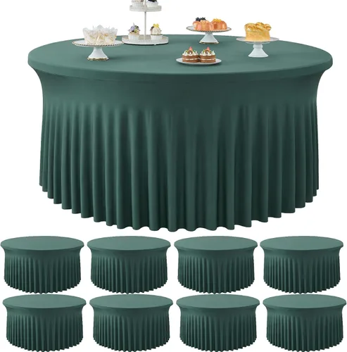 Vista 39 de Paquete de 6 manteles redondos de elastano azul bebé para mesa de 60 pulgadas, manteles elásticos de 120 pulgadas ajustables de 5 pies, manteles