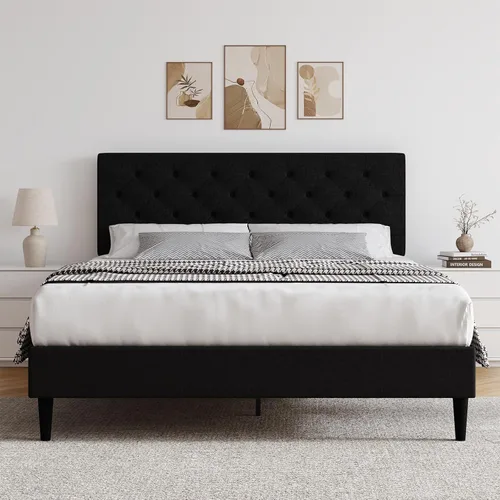 Vista 21 de HOMBCK Base de cama de tamaño individual con cabecera, base de cama tapizada con plataforma de lino para niños, base de cama de tamaño individual