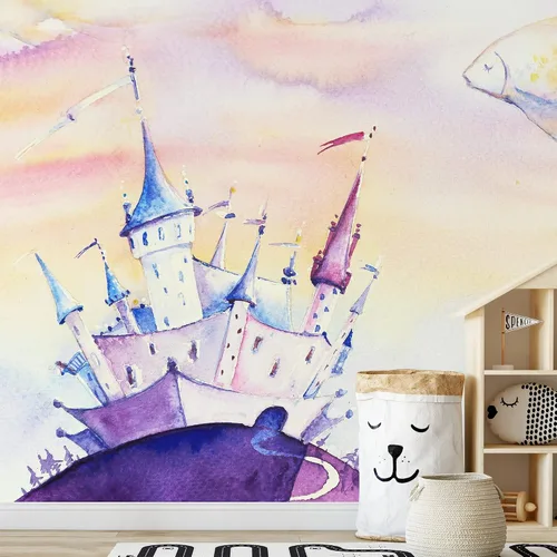 Vista 38 de IDEA4WALL Adhesivo mural removible para pared, diseño de castillo mágico de nieve y ciencia ficción, arte moderno, paisaje decorativo para sala