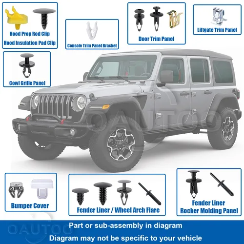 Vista 2 de 198 piezas para Jeep Wrangler JL 2018-On Auto Body Interior y Exterior Retenedor Clip Clip Surtido