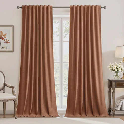 Vista 39 de UHITECH Cortinas cortas de lino de 24 pulgadas de largo para ventanas pequeñas de granja, cortinas opacas modernas para sala de estar, pestañas