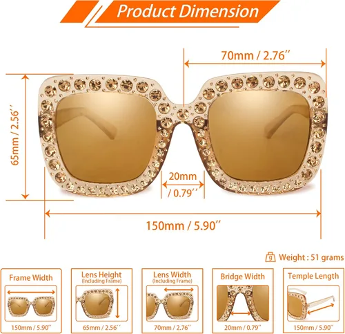 Vista 3 de Xpectrum Gafas de sol de cristal brillantes cuadradas extra grandes con diamantes de imitación