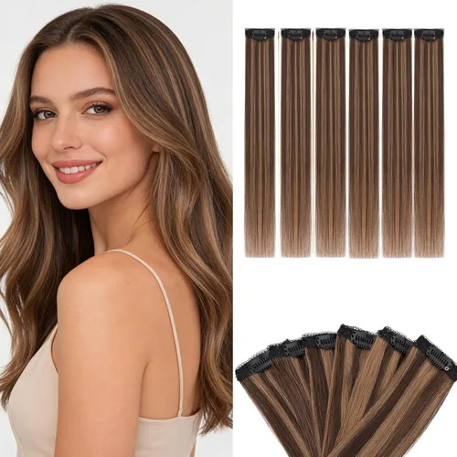 Vista 21 de 6 extensiones de cabello real con 6 clips, cabello ondulado de 10 pulgadas, color marrón oscuro