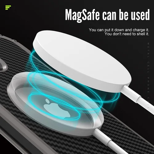 Vista 3 de Funda de disipación de calor hueca trasera para iPhone 12, a prueba de golpes a prueba de caídas con protector de lente soporte Magsafe cargador