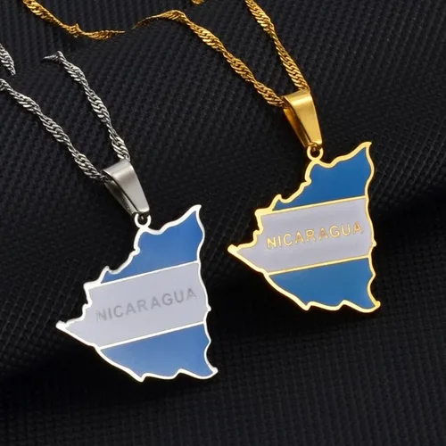Vista 4 de Nicaragua - Accesorios de joyería para mujeres, hombres, niños, niñas, con colgante de bandera de mapa de Nicaragua, collares para mujeres, dijes