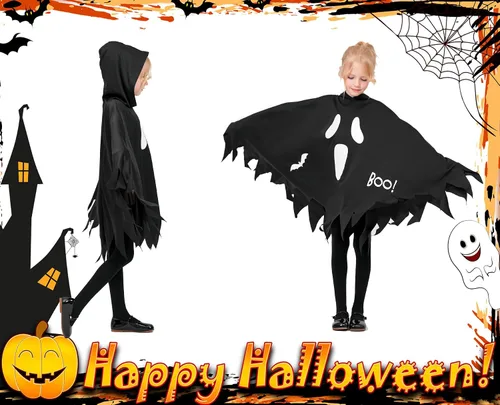 Vista 4 de QUJQOM Ghost Costume Kid Boo Bat Costume Toddler Halloween Costume Glow in Dark Hooded Cloak Spooky Trick or Treating Cosplay