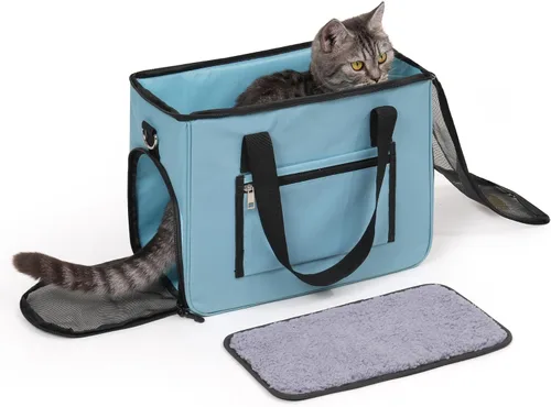 Vista 2 de Transportador de gatos y perros para mascotas de hasta 15 libras, aprobado por aerolíneas, plegable, para gatos y perros, transportador de gatos
