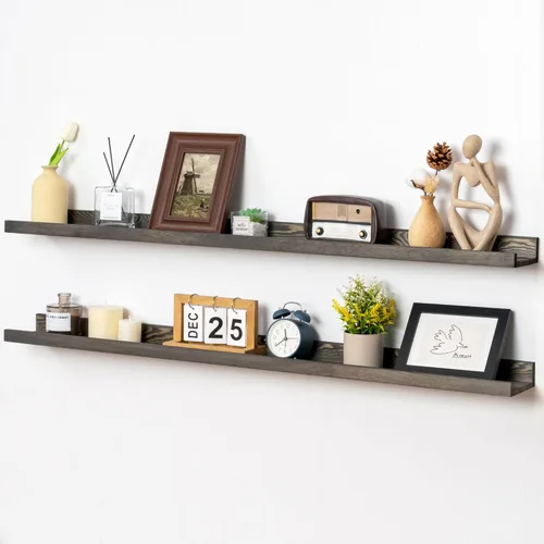 Vista 10 de FLYJOE Estante de repisa de fotos para pared, 24 pulgadas de madera de fresno maciza, estantes para libros de guardería, estantes flotantes