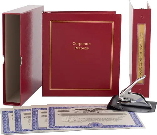 Vista 4 de Kit para empresas sin fines de lucro (Negro) - carpeta, fundas, certificados de acciones, fichas de índice y sello corporativo de metal