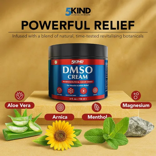 Vista 5 de 5Kind DMSO Crema para aliviar el dolor, 4 onzas líquidas, 99.9% DMSO puro grado farmacéutico, aloe vera, magnesio, árnica y mentol, alivio tópico