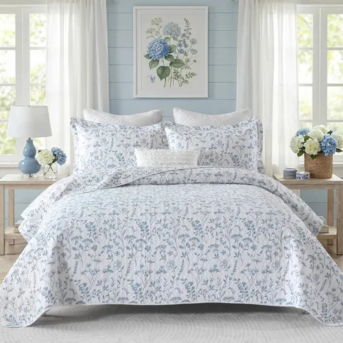 Vista 14 de KALOOLA - Juego de ropa de cama con colcha acolchada de retazos tamaño queen, 100% algodón, colcha ligera con 2 fundas de almohada, colcha