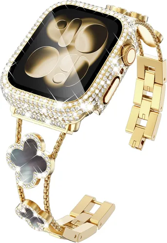Vista 10 de KADES Bling Four-Leaf Clover Band for Apple Watch Bands Women's Wear Starlight/Iridescent
