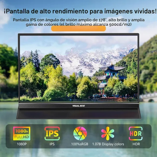 Vista 4 de Monitor portátil Pantalla táctil de 15.6 pulgadas 1080P USB-C HDMI Pantalla de computadora HDR IPS Pantalla de cuidado ocular 100% sRGB con cubierta