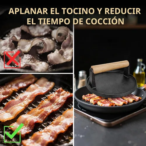Vista 5 de Smash - Prensa de hamburguesa redonda de 6.9 pulgadas, herramienta trituradora de hamburguesas de hierro fundido resistente de 2.2 libras con mango