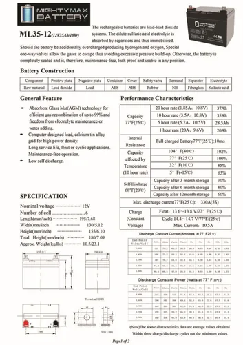 Vista 6 de Mighty Max Battery ML35-12 - Batería SLA de 12 voltios 35 AH - Paquete de 2