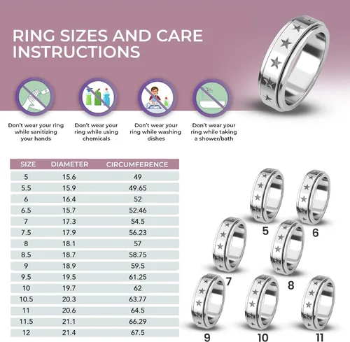 Vista 5 de Shop LC - Anillo giratorio de plata de ley 925, diseño de lunas y estrellas, anillo antiansiedad para mujeres y hombres, chapado en platino, joyería