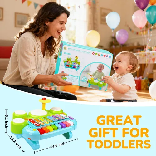 Vista 9 de Juguetes Musicales para Bebés 3 en 1 Piano Teclado Xilófono Juego de Tambores para Niñas y Niños de 1 Año Juguetes Edad 2 Años Instrumento Musical