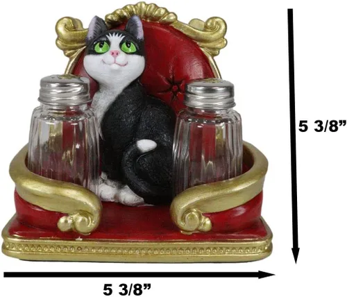 Vista 2 de Ebros Gift Royal Feline Service - Estatuilla decorativa para mesa de cocina con salero y pimentero, diseño de gato en rojo y dorado